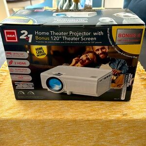 RCA projector with 120” theater screen